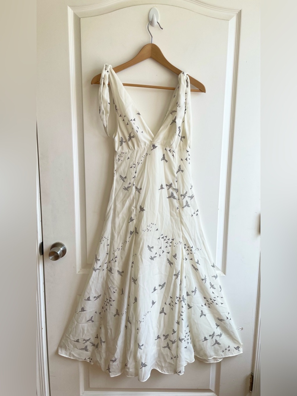 H&M Womens Vintage Style Rockabilly Tie Shoulder Swing Dress Bird Print Size 2
